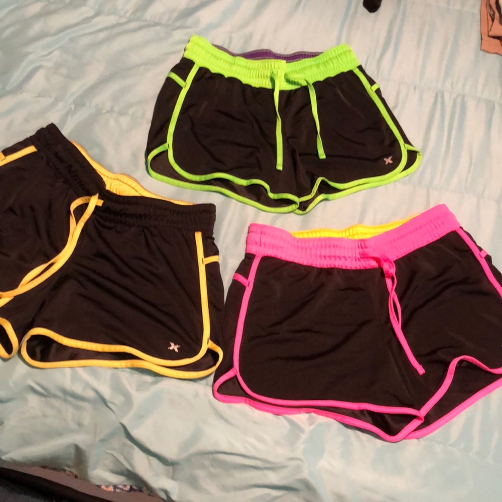 Women’s athletic neon striped, black shorts